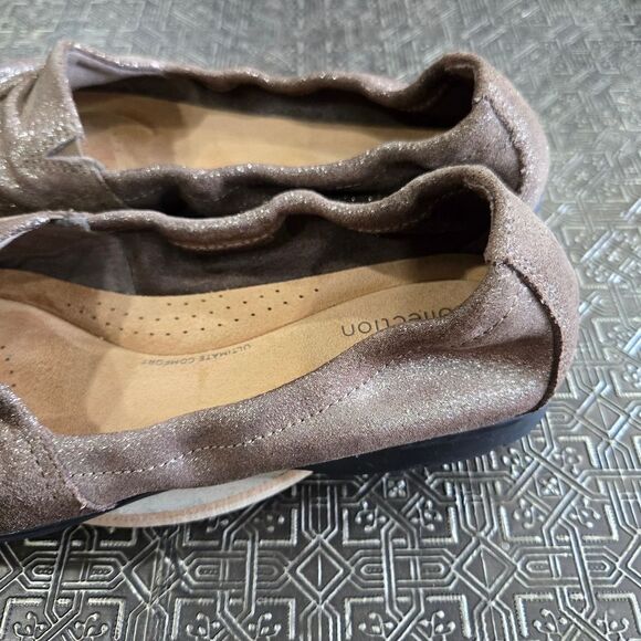 🐢 Clarks Jenette Ruby Flats -Size 10  Pewter Metallic Leather Rouched Flat - Picture 10 of 16